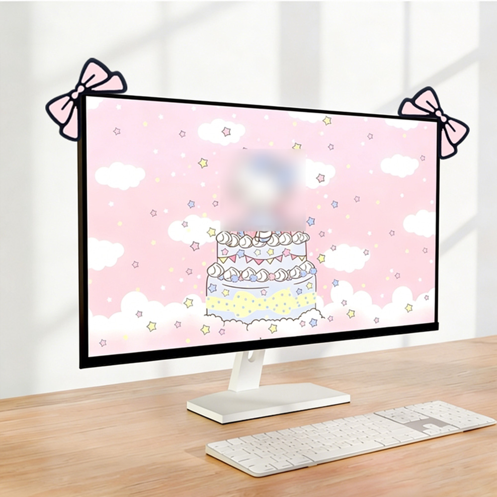 Desk Setup Laptop And Monitor - زينة شاشة لطيفة بفيونكة وردية، إكسسوار