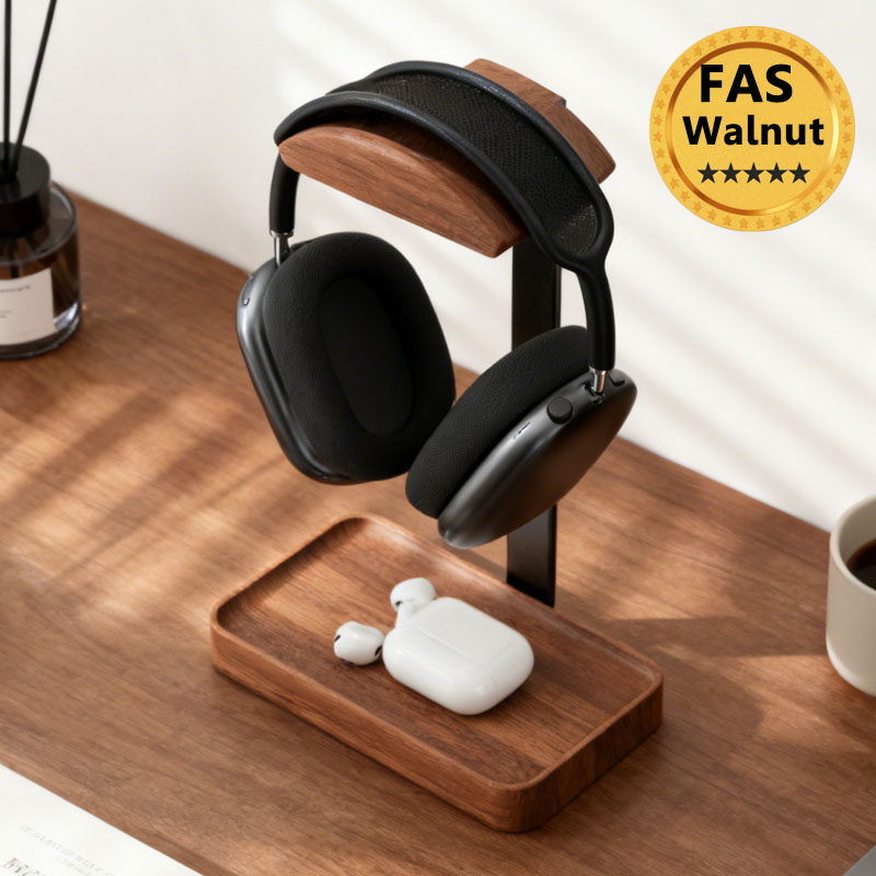 Desk Setup Wood - حامل سماعات رأس من الخشب الصلب