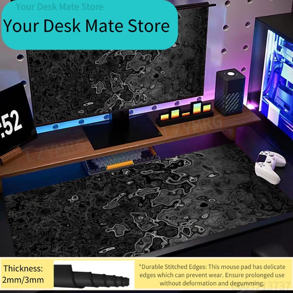Rubber Mat Desk - سجادة مكتب كبيرة سوداء بنقشة رخامية