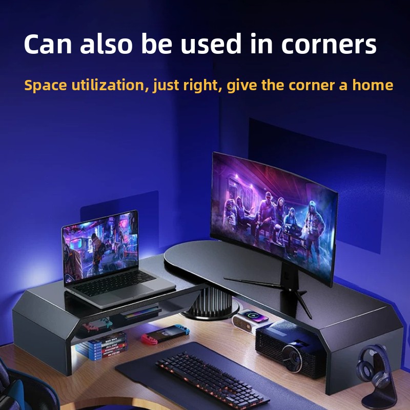 Desk Setup Laptop And Monitor - حامل شاشة مزدوج للألعاب، رافع شاشة