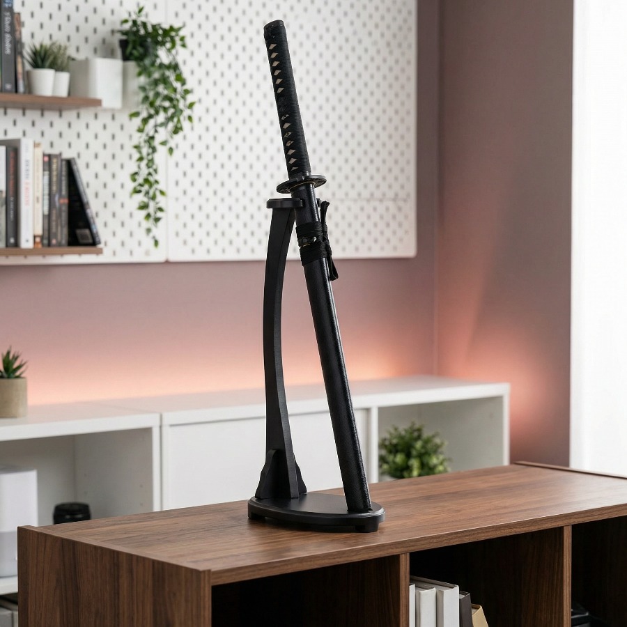 Desk Setup Wood - حامل كاتانا عمودي، رف عرض للسيوف،