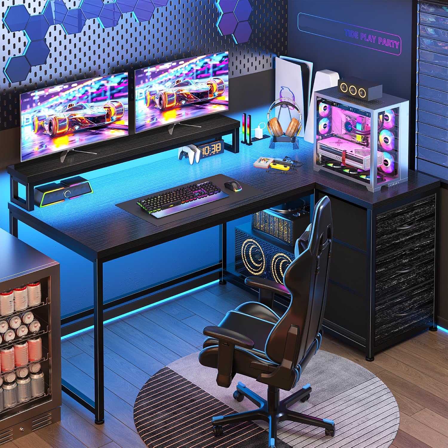 Desk Setup Rgb - مكتب ألعاب مع 3 أدراج وإضاءة