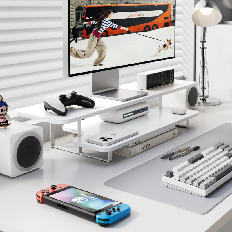 حامل شاشة بتشطيب خشب الجوز، من - مراجعة Desk Setup Laptop And Monitor وسعره