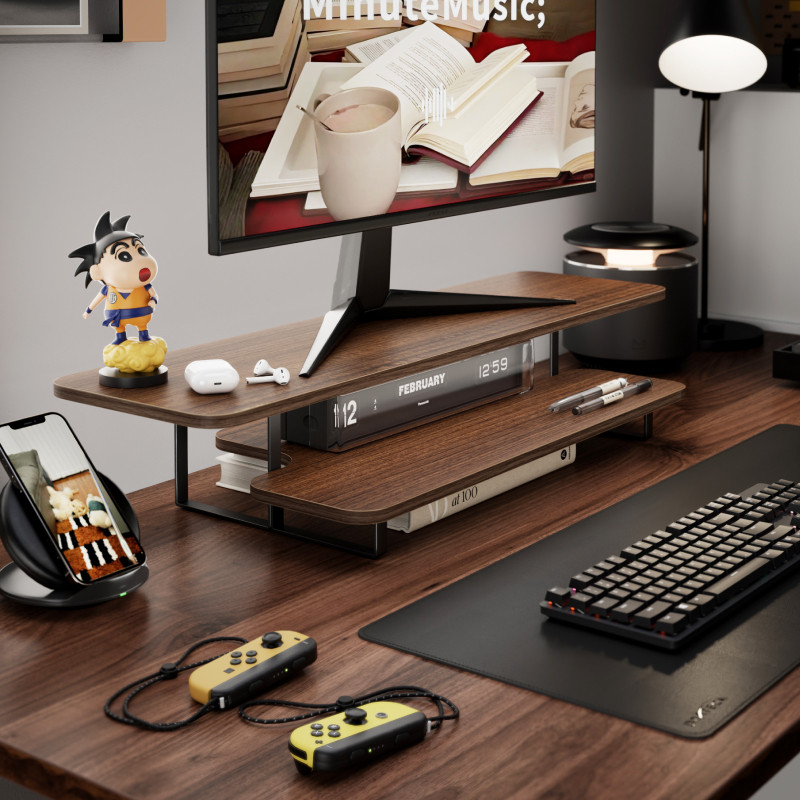 حامل شاشة بتشطيب خشب الجوز، من - مراجعة Desk Setup Laptop And Monitor وسعره