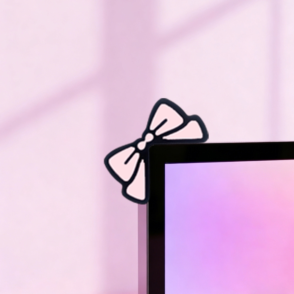 زينة شاشة لطيفة بفيونكة وردية، - مراجعة Desk Setup Laptop And Monitor وسعره