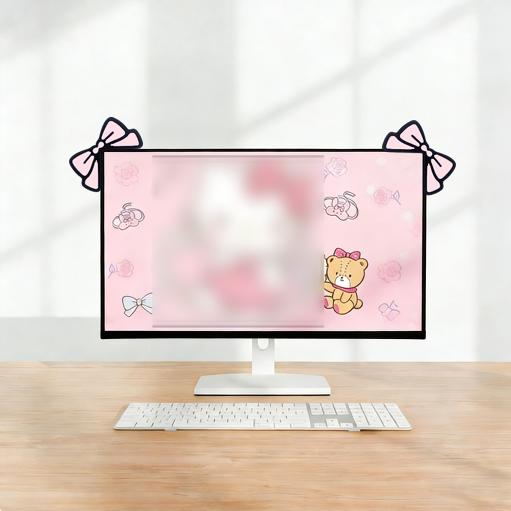 زينة شاشة لطيفة بفيونكة وردية، - مراجعة Desk Setup Laptop And Monitor وسعره
