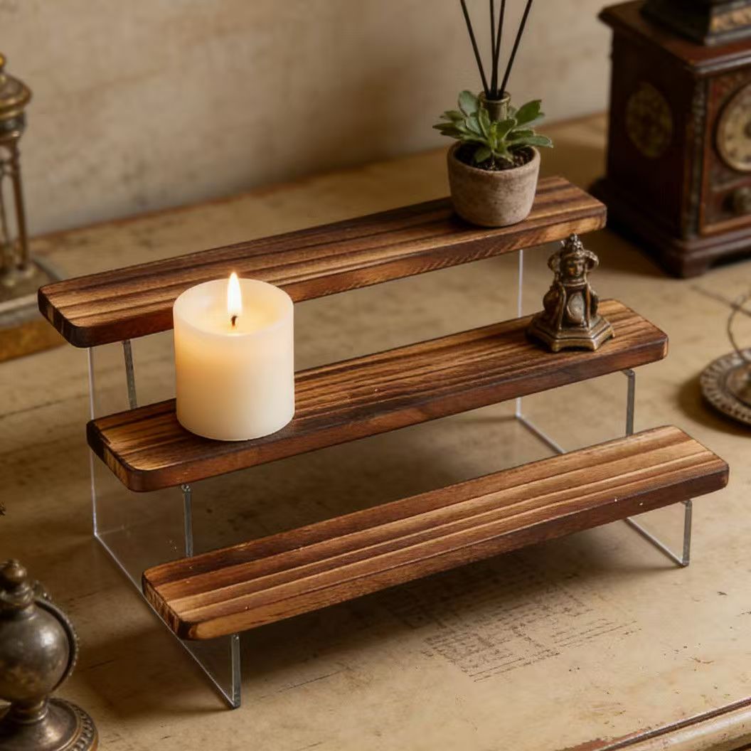حامل عرض خشبي محروق متدرج، رف  - مراجعة Desk Setup Wood وسعره
